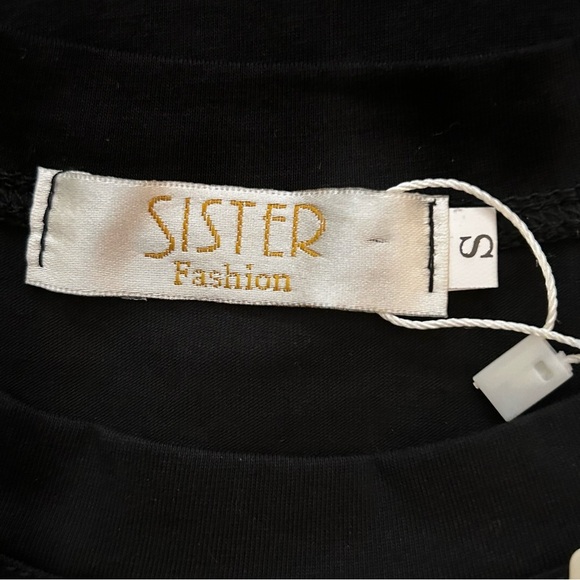 Sister Fashion Embellished Black Short Sleeve Crewneck Tee - Picture 3 of 10